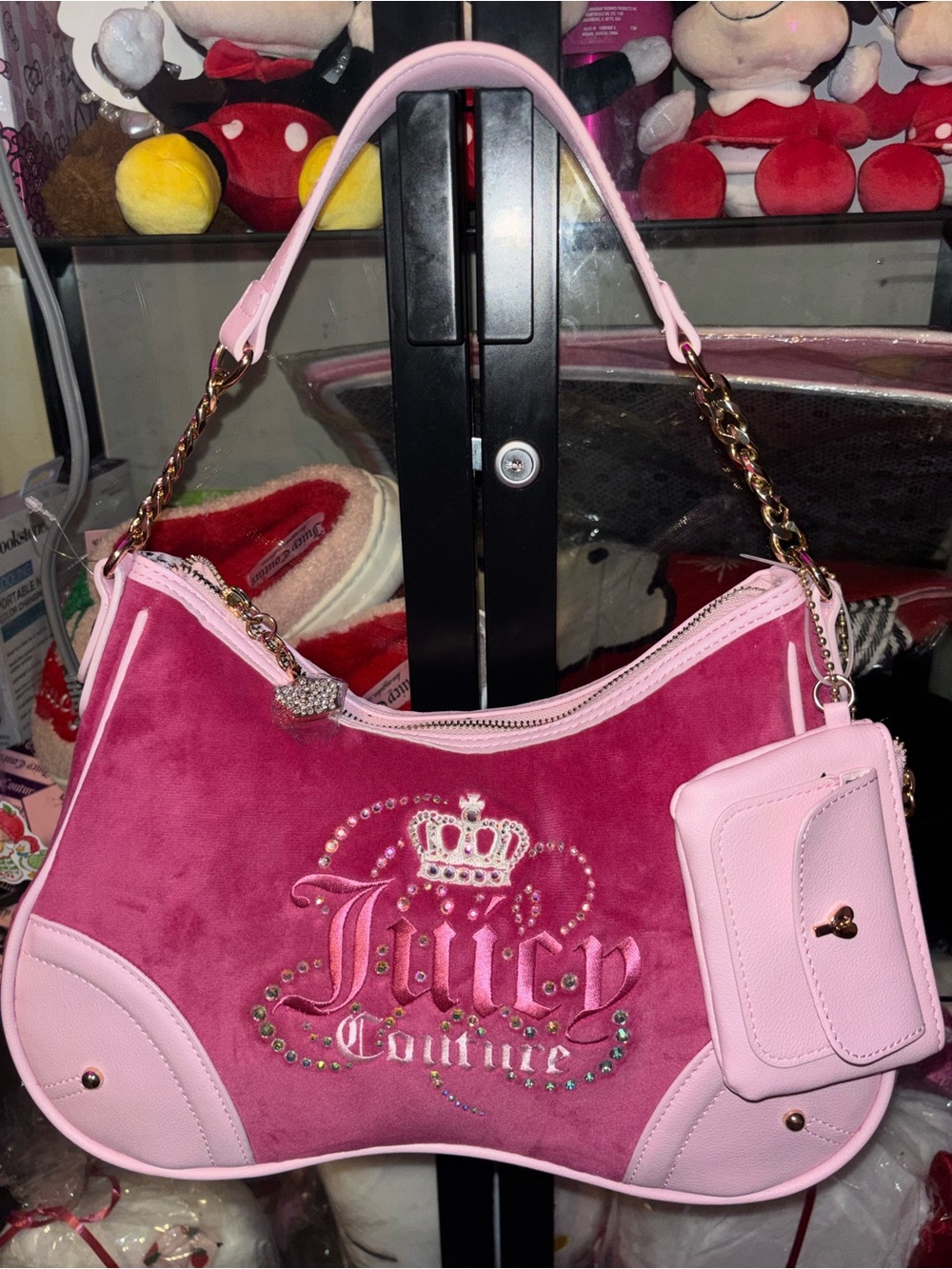 Juicy Couture Pink Suede Shoulder Bag with Crystal Logo